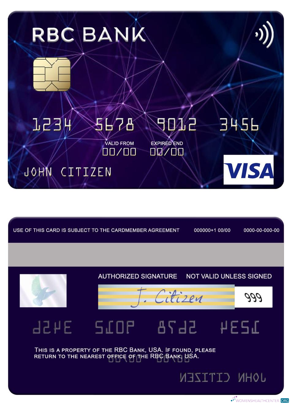 Download USA RBC Bank visa card Photoshop template